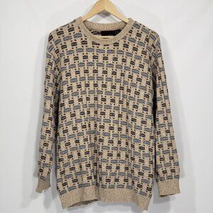 Vintage Bill Blass  Basketweave Pattern Blue Tan Men's Sweater  Size 2X